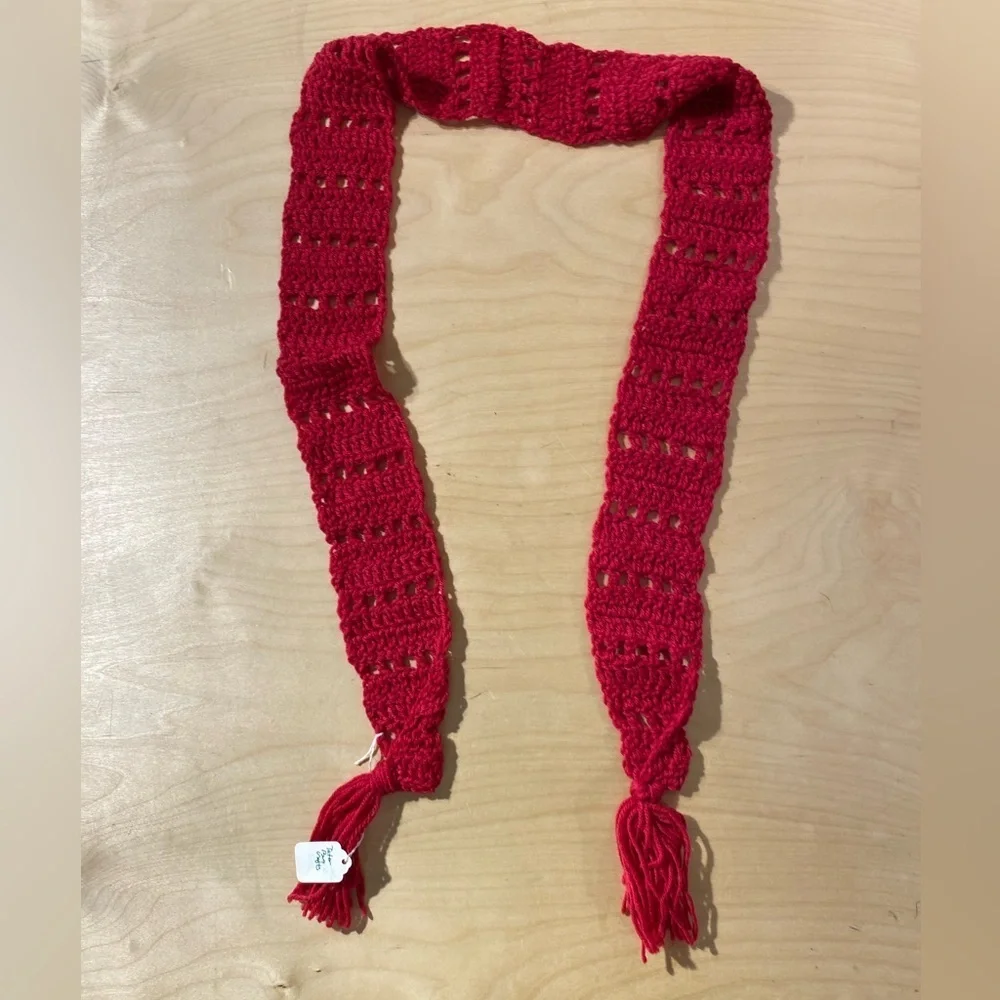 Handcrafted Red Crochet Skinny  Scarf (OT)